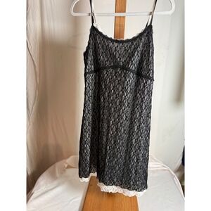 Wild Fable Black Lace Mini Dress White Trim Adjustable Straps XL Floral Slip